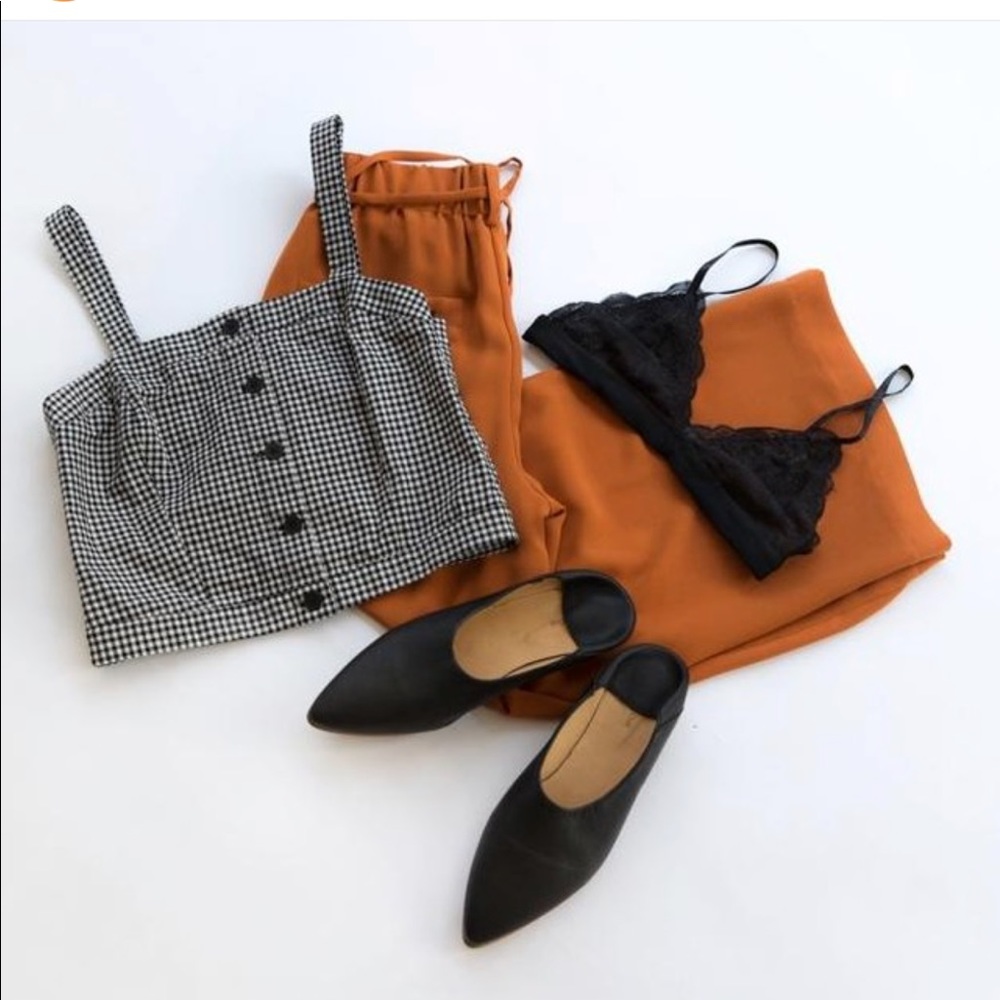 Plaid gingham cotton bustier in black